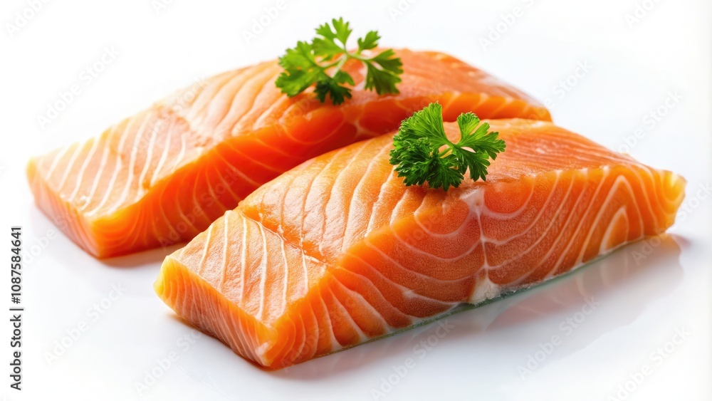 Fresh Raw Salmon Steaks Isolated on White Background - High-Quality Seafood Photography Fresh Raw Salmon Steaks Isolated on White Background - High-Quality Seafood Photography