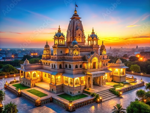 Low Light Krishna Balaram Temple Vrindavan, India, AI Photo, Night Photography photo