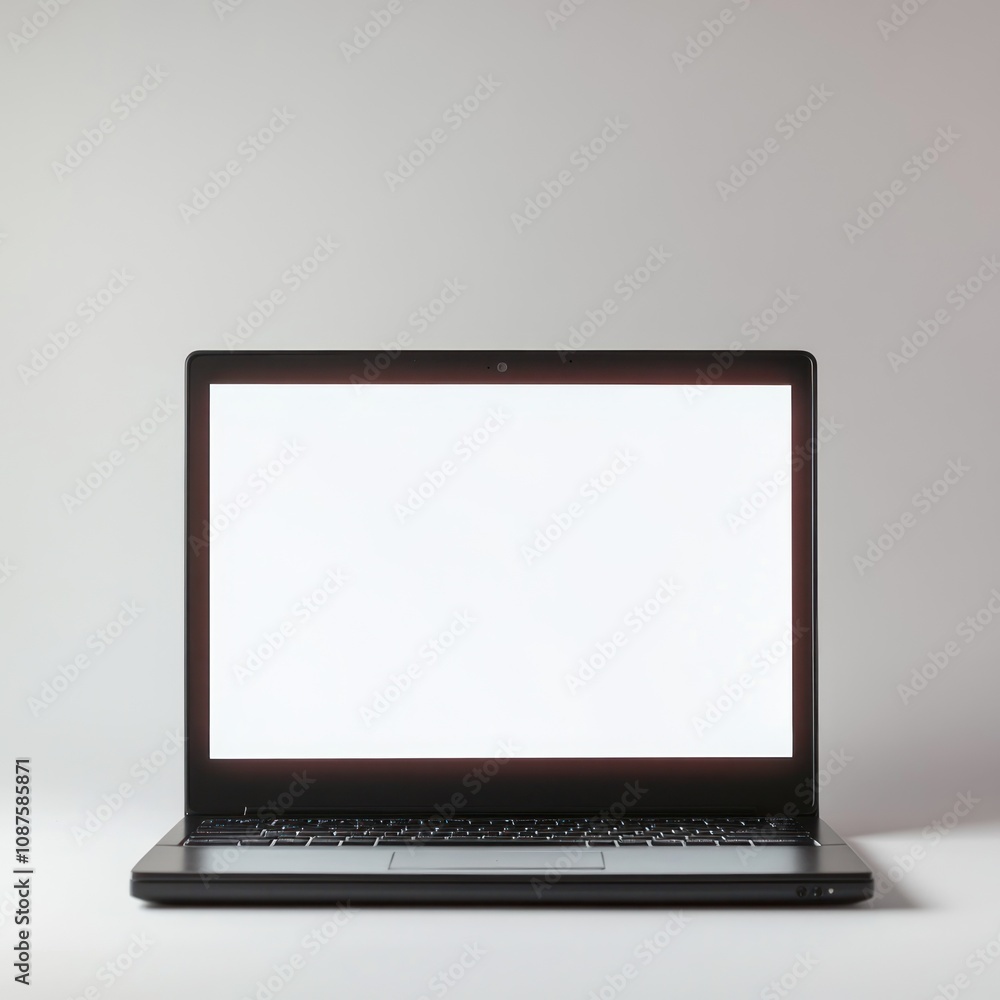 A sleek black laptop with a blank screen, ideal for work or creative tasks. A sleek black laptop with a blank screen, ideal for work or creative tasks.