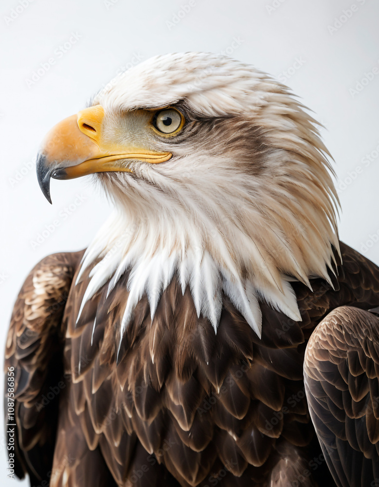 Obraz premium Majestic Bald Eagle Portrait on White Background Wildlife Photography Concept.