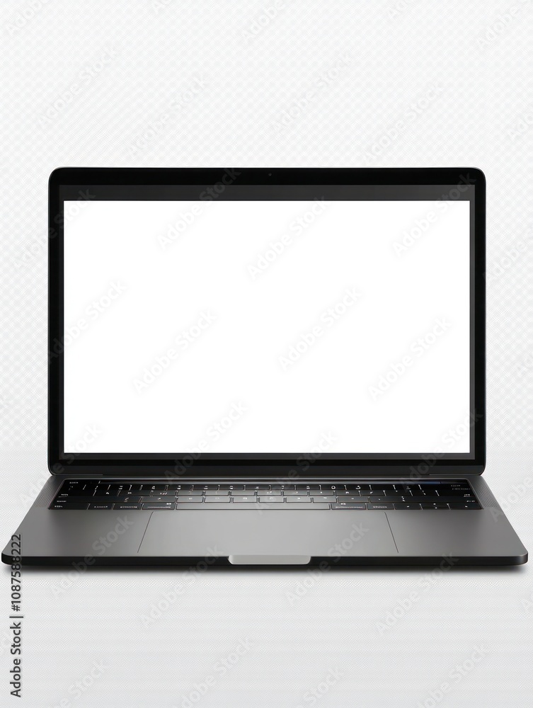 A sleek laptop with a blank screen, ready for use. A sleek laptop with a blank screen, ready for use.