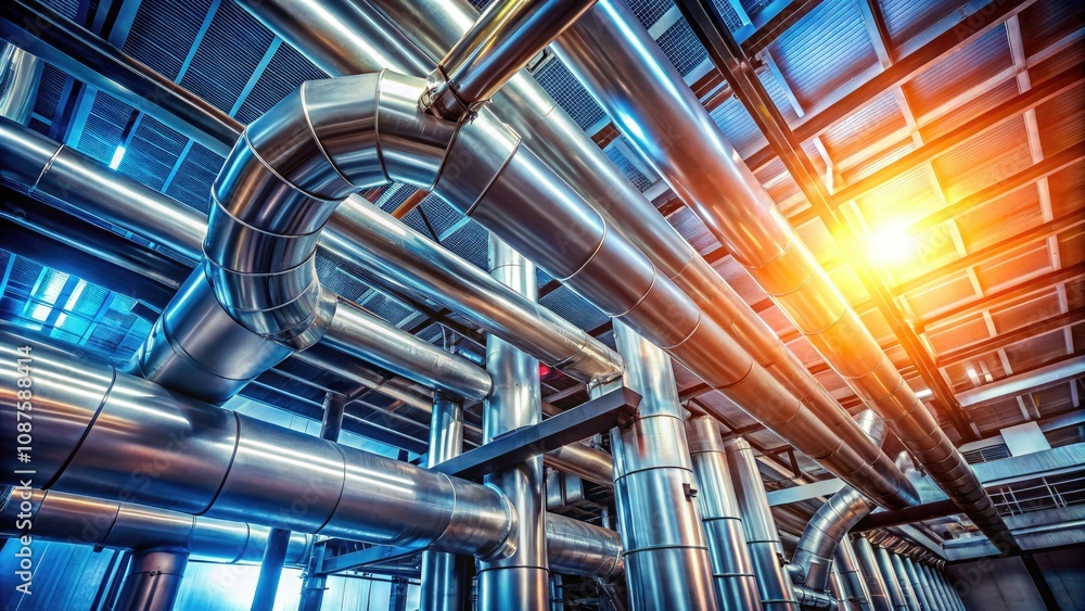 Industrial Air Duct System with Smooth Metallic Pipes and Efficient Ventilation Design Industrial Air Duct System with Smooth Metallic Pipes and Efficient Ventilation Design