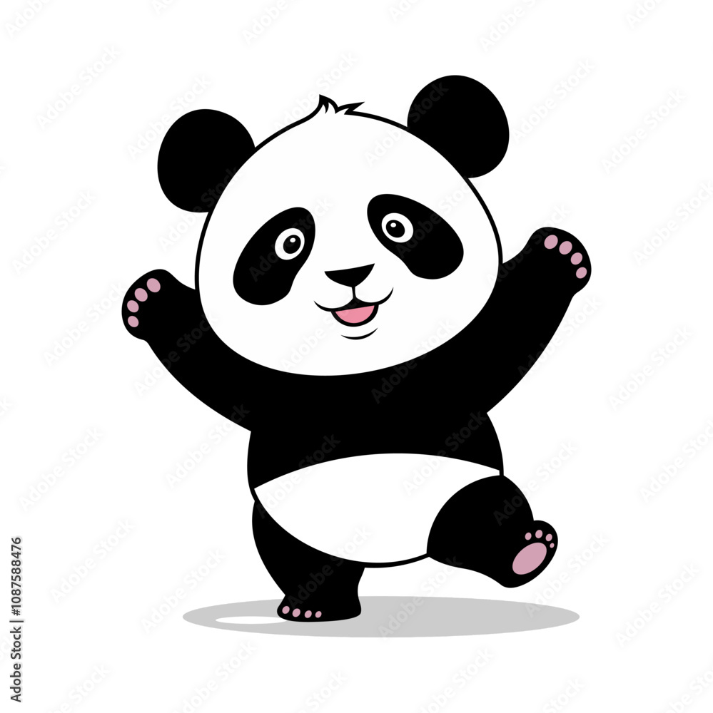 Naklejka premium A cheerful black and white panda illustration on a white background