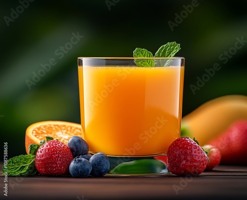 Vibrant Orange Juice with Fresh Berries - A Refreshing and Healthy Drink photo