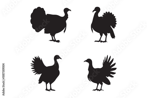 Four Turkey Silhouettes in Unique Poses
