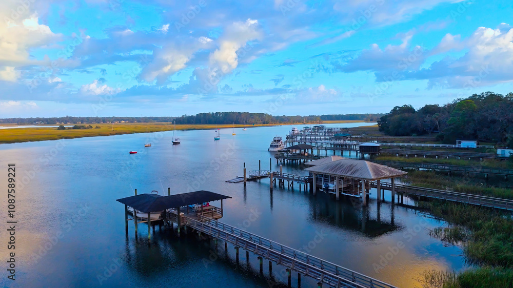 Isle of Hope Marina at Savannah Georgia - aerial view drone photography Isle of Hope Marina at Savannah Georgia - aerial view drone photography