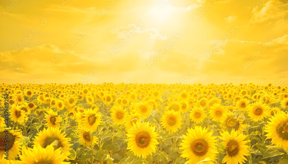 Obraz premium Sunflower Field in Full Bloom Under Summer Sun