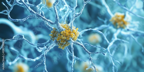 Alzheimer s disease involves the pathological phosphorylation of Tau proteins, leading to disintegration of microtubules in an axon and aggregation of Tau proteins, impacting neuronal function.