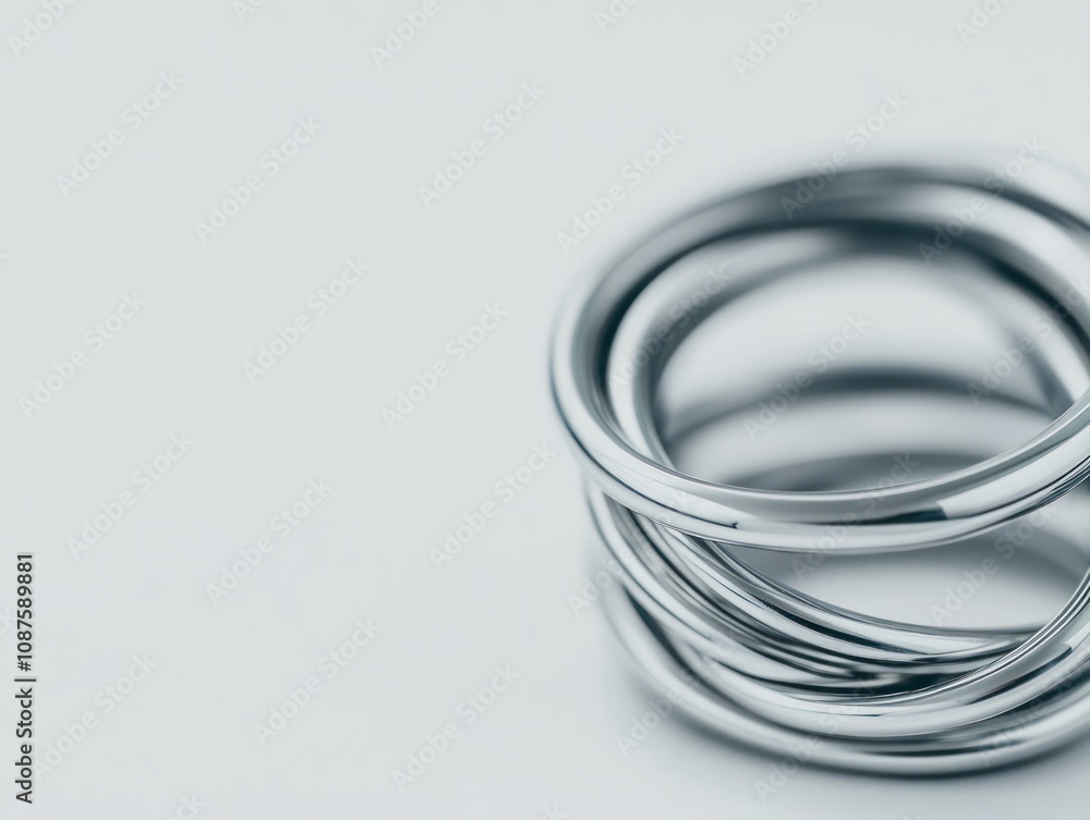 Fototapeta premium A stack of shiny metallic rings arranged on a light background.