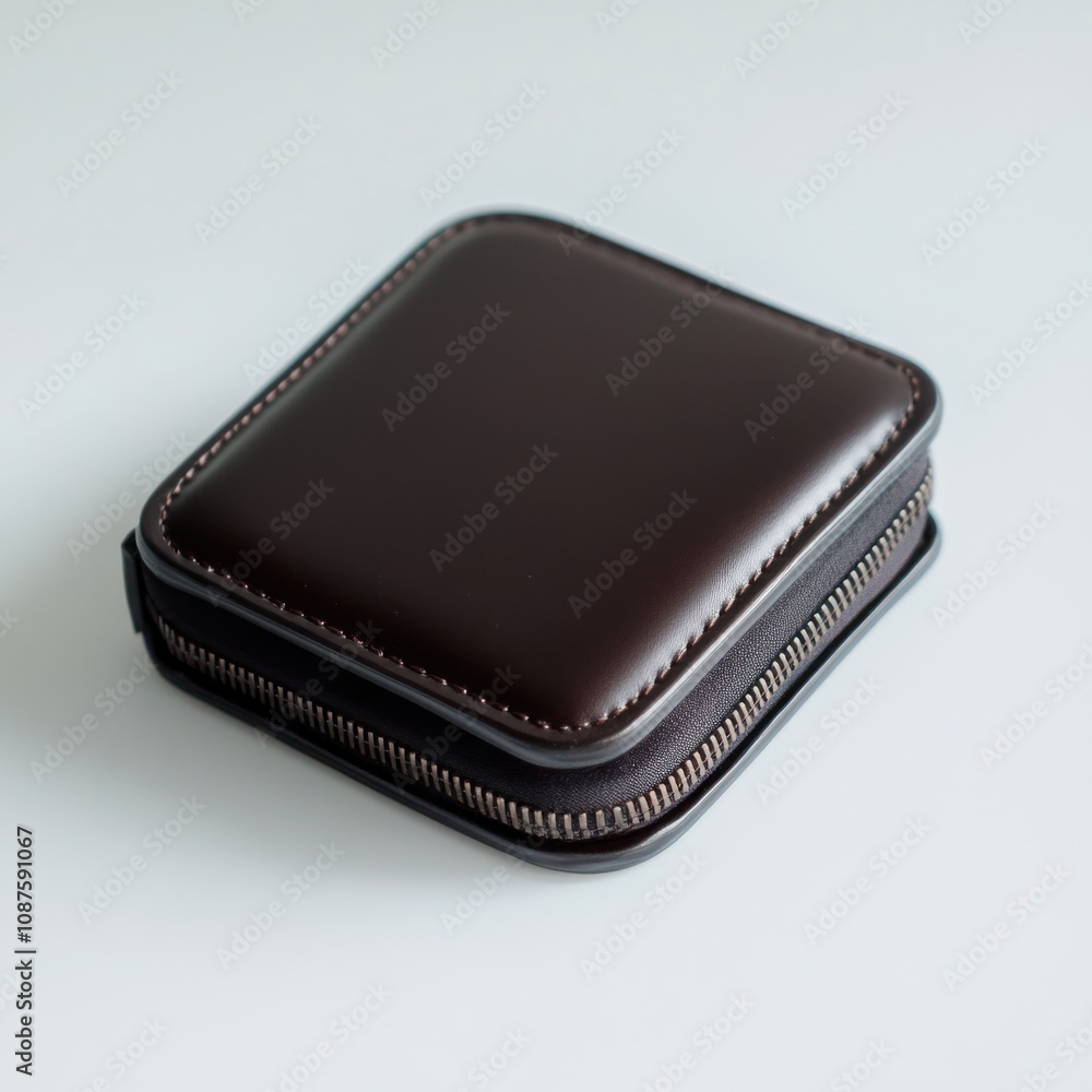 A sleek, brown leather zippered case, likely for storing small items or accessories. A sleek, brown leather zippered case, likely for storing small items or accessories.