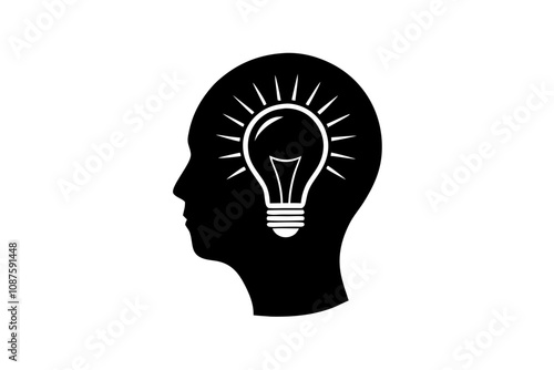 Head Silhouette with Idea Bulb - Creative Inspiration Design Concept