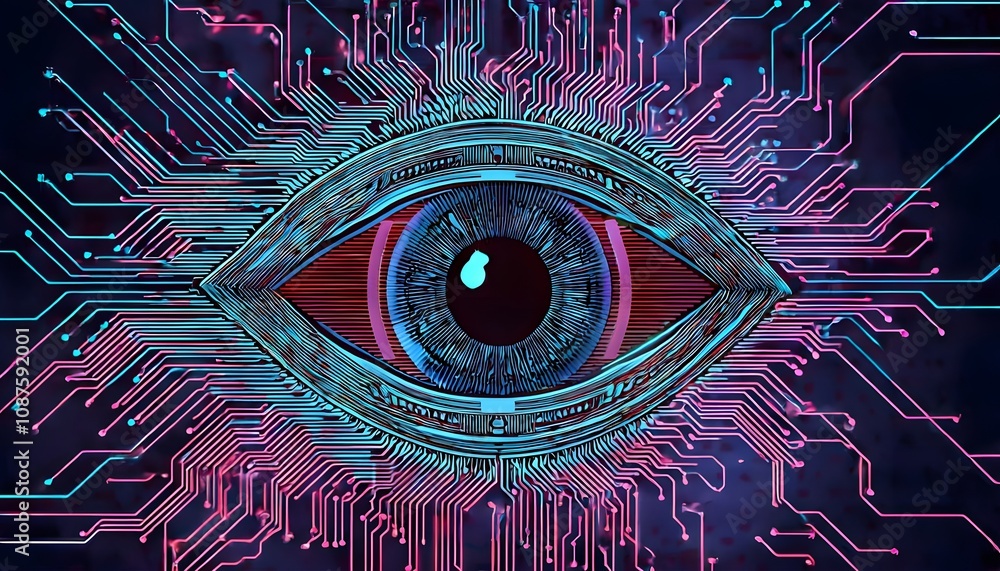 Obraz premium Cyber Eye with Circuit Lines