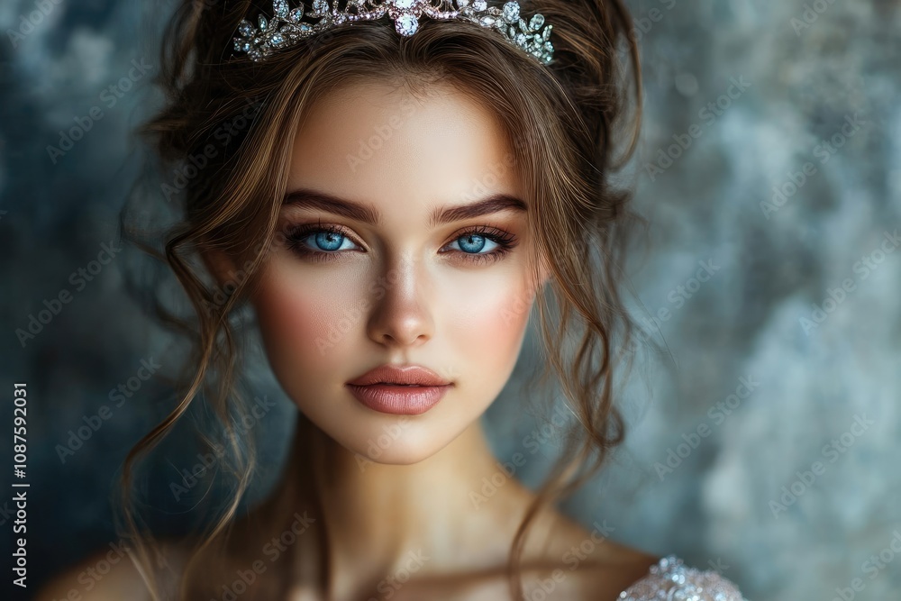 Beautiful bride wearing diadem posing for wedding photoshoot Beautiful bride wearing diadem posing for wedding photoshoot