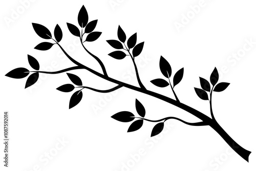 Tree Branch Silhouette with Leaves - Elegant Nature Design Element