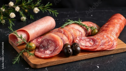 Savor the Flavor: Gourmet Salami Platter with Olives and Herbs, Perfect for Entertaining Guests photo