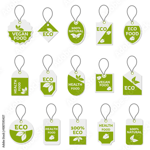 Vegan, natural, eco, healthy food label tag collection