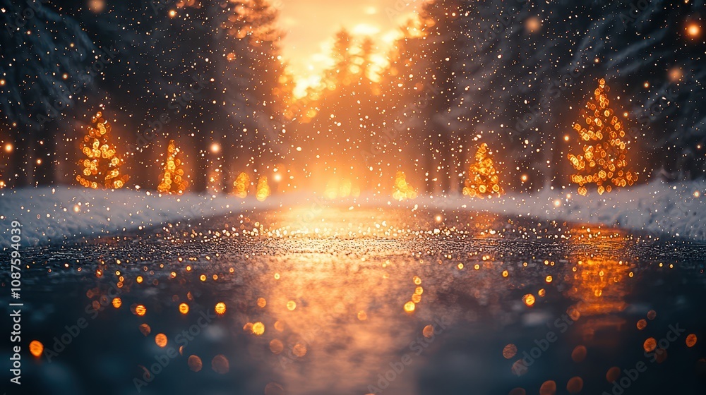 Christmas Minimal Scene with Snow and Lights, Winter Wonderland Vibes.AI Generation Christmas Minimal Scene with Snow and Lights, Winter Wonderland Vibes.AI Generation