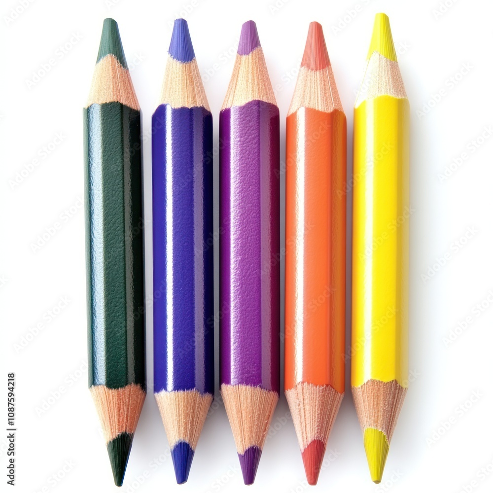 A collection of colored pencils arranged in a row, showcasing vibrant hues for artistic use. A collection of colored pencils arranged in a row, showcasing vibrant hues for artistic use.