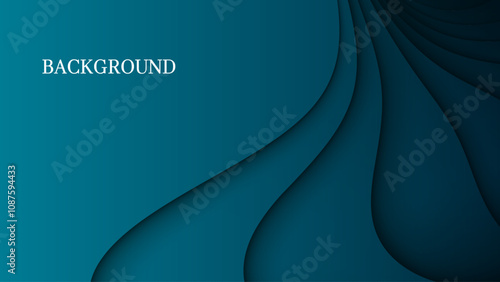 Teal abstract background with 3d wavy texture and gradient shades, dynamic curve shapes. Mysterious stairs shape	