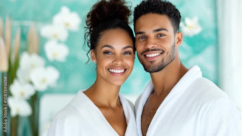 A couple shares joyful moments while indulging in treatments at a tranquil spa, surrounded by a peaceful atmosphere A couple shares joyful moments while indulging in treatments at a tranquil spa, surrounded by a peaceful atmosphere