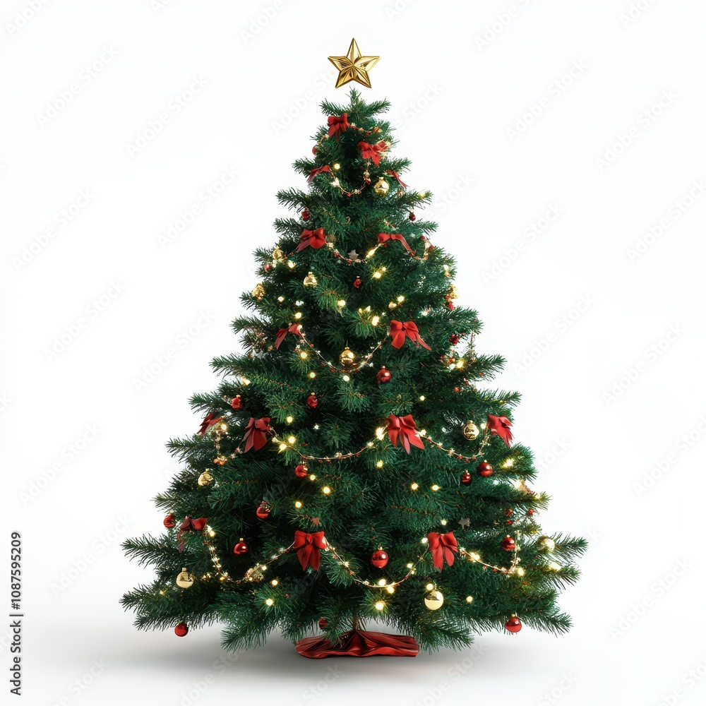 Christmas Tree Decorated on White Background, Festive Holiday Decoration.AI Generation Christmas Tree Decorated on White Background, Festive Holiday Decoration.AI Generation