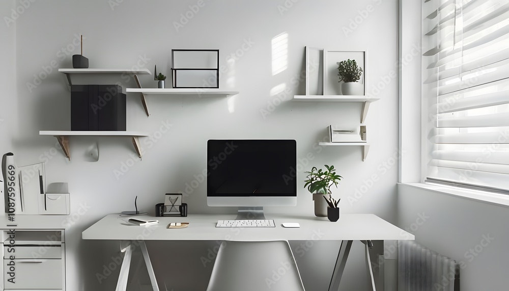 Office Space with Simple Desk and Shelving Office Space with Simple Desk and Shelving