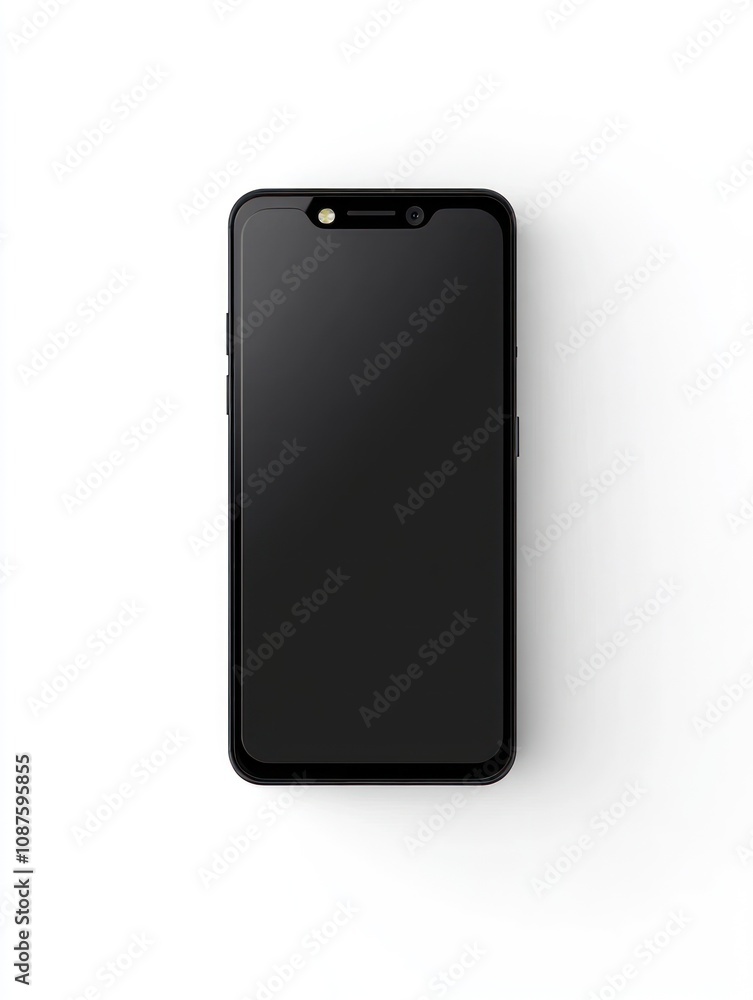 A sleek black smartphone displayed on a white background, emphasizing its modern design. A sleek black smartphone displayed on a white background, emphasizing its modern design.