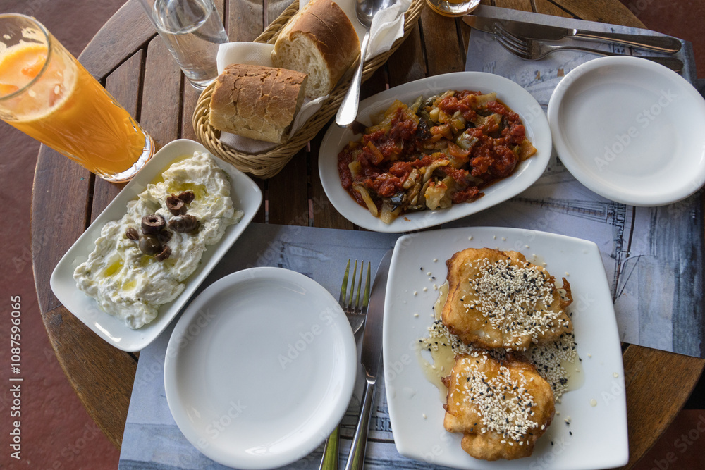 soufico the island’s national dish with Saganaki and authentic Greek Tzatziki sauce, Ikarian longevity food, Blue Zone Recipes, mediterranean diet of Ikaria