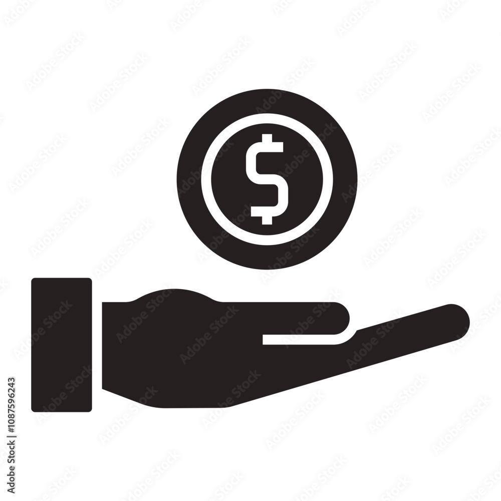 Hand Holding Coin for Financial Concept icon. Hand Holding Coin for Financial Concept icon.