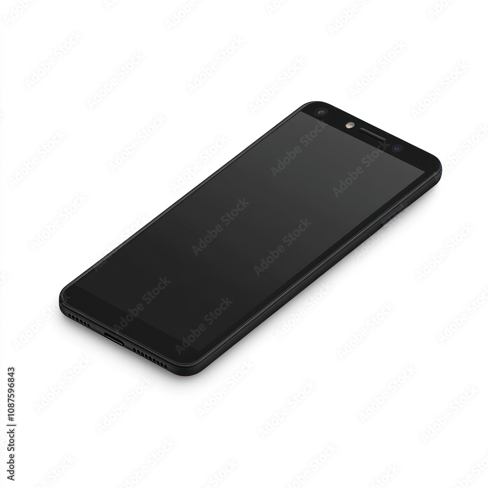 A sleek black smartphone lying flat on a surface, showcasing its minimalist design. A sleek black smartphone lying flat on a surface, showcasing its minimalist design.
