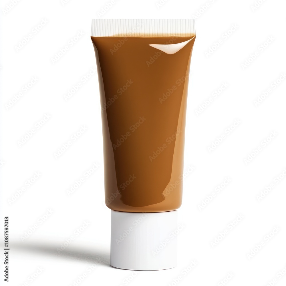 A brown tube of cream or lotion with a white cap, likely used for skincare or cosmetic purposes. A brown tube of cream or lotion with a white cap, likely used for skincare or cosmetic purposes.