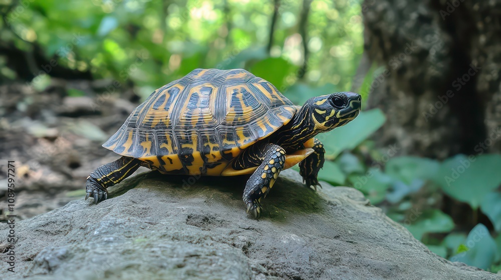 Turtle crawling slowly up a hill, determination in every step as it climbs toward higher ground Turtle crawling slowly up a hill, determination in every step as it climbs toward higher ground