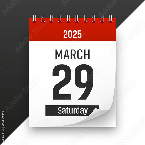 Date 29 March 2025 year realistic calendar day page design