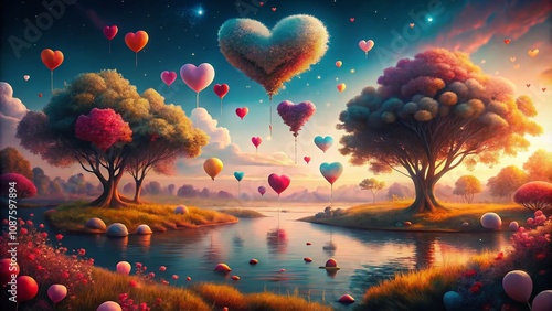 Surreal Love: A Dreamy Interpretation of 'I Love You' with Floating Hearts and Ethereal Backgrounds for Evoking Deep Emotions and Connections photo