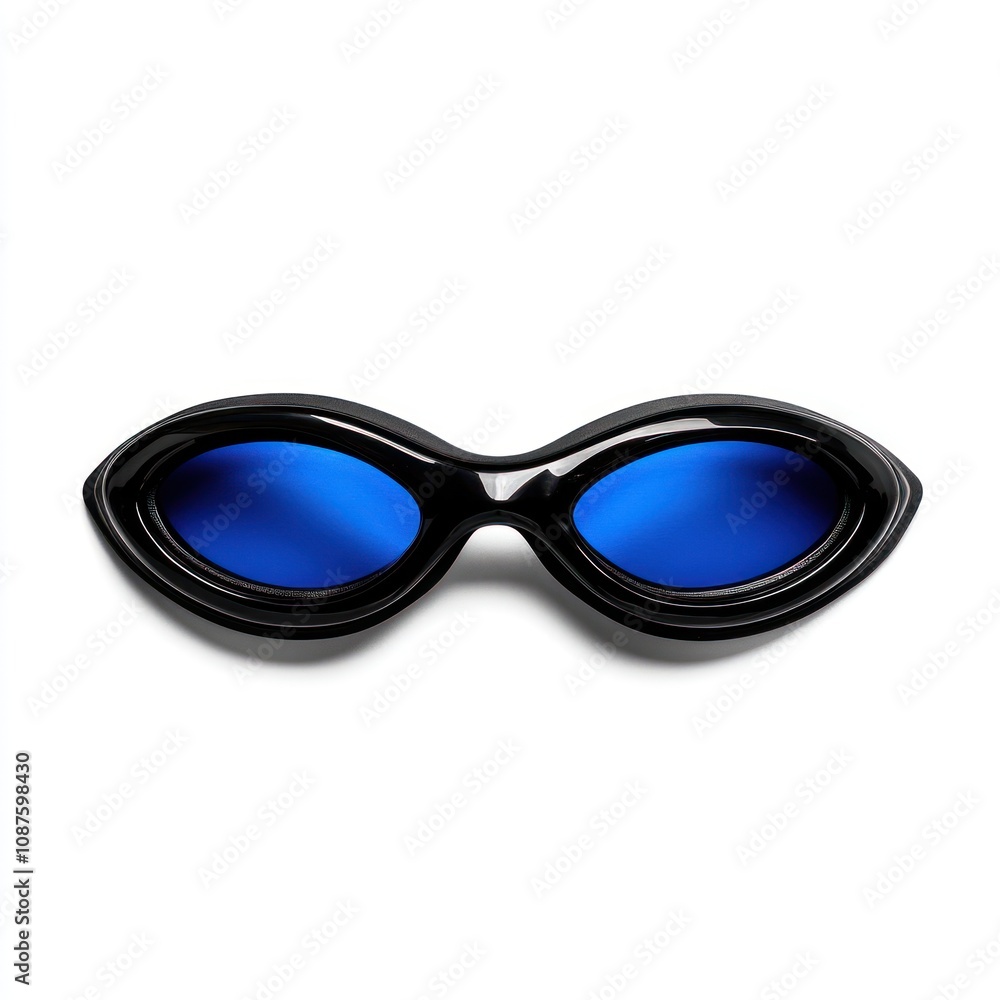 Fototapeta premium A pair of stylish black sunglasses with blue-tinted lenses, designed for fashion and sun protection.