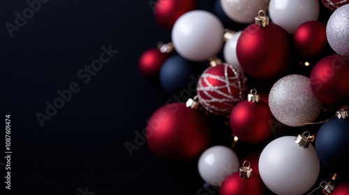 A bunch of red and white Christmas ornaments are piled on top of each other