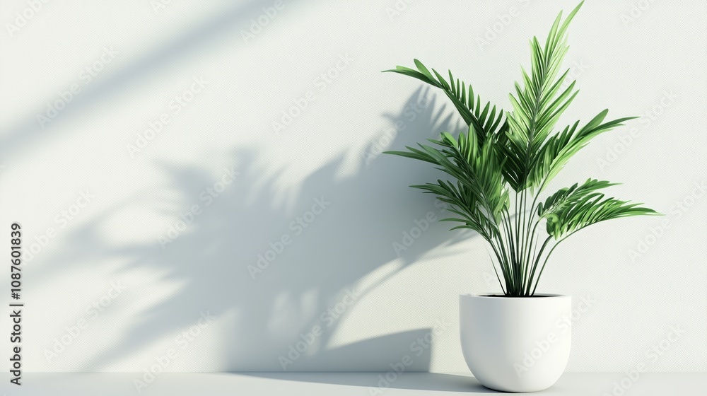 Modern White Potted Houseplant in a Minimalist Living Room with Bright Lighting Modern White Potted Houseplant in a Minimalist Living Room with Bright Lighting