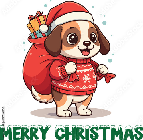 Cute Christmas Dog - Festive Puppy with Gifts