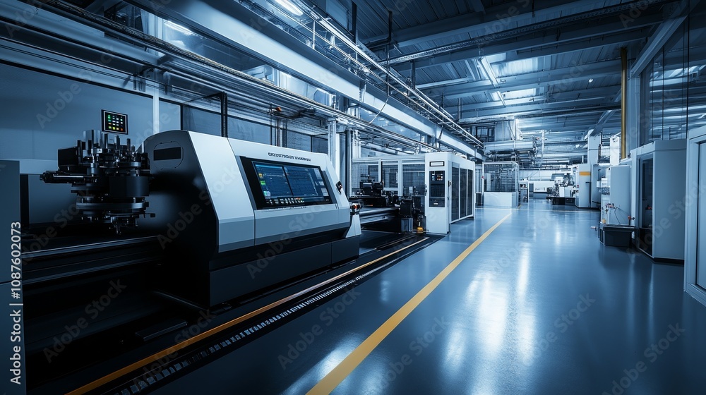 High-Precision CNC Machine in Advanced Industrial Manufacturing Facility High-Precision CNC Machine in Advanced Industrial Manufacturing Facility