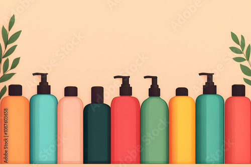 Pet care and service business. A vibrant illustration of pet-safe shampoos and conditioners, emphasizing natural, toxin-free ingredients photo