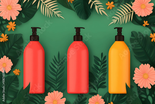 Pet care and service business. A vibrant illustration of pet-safe shampoos and conditioners, emphasizing natural, toxin-free ingredients photo