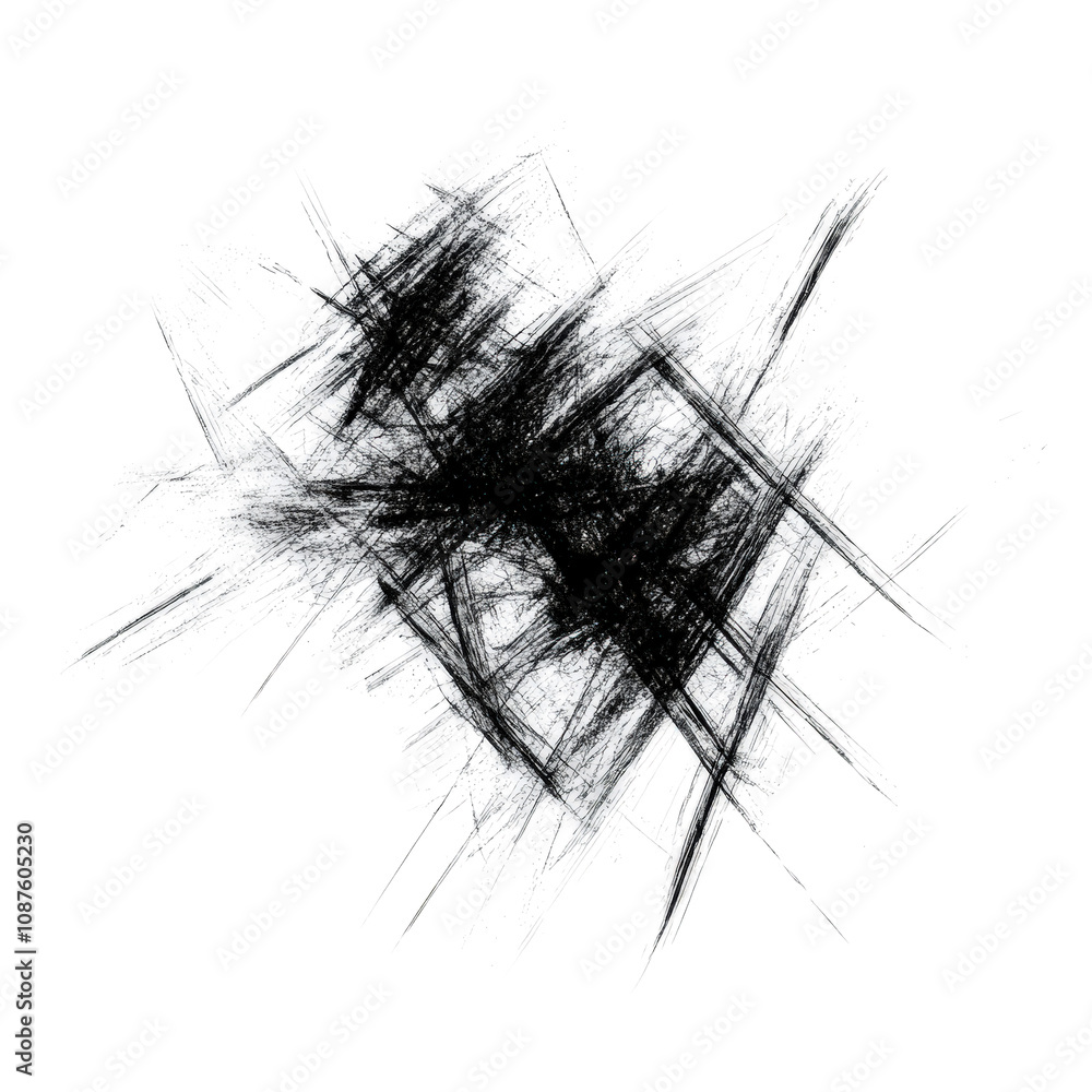 Fototapeta premium chaotic black scribble artwork isolated on transparent background