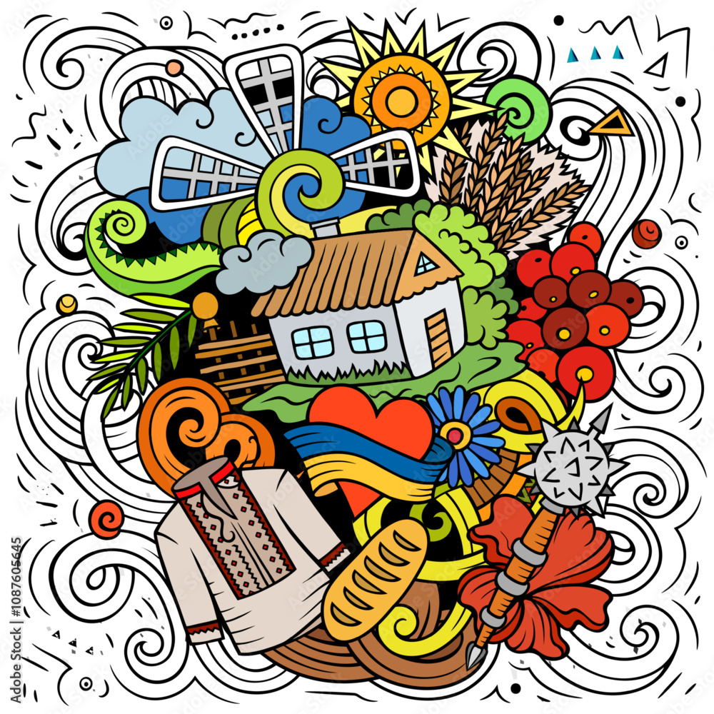 Ukraine cartoon doodle illustration. Funny Ukrainian design. Ukraine cartoon doodle illustration. Funny Ukrainian design.