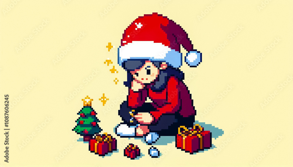 Illustration against light background with space for text, pixel art style Illustration against light background with space for text, pixel art style
