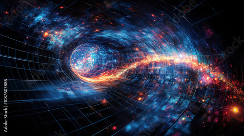 A stunning view of a cosmic wormhole swirling with vibrant colors and bright stars in the depths of space at the edge of the universe. Generative AI