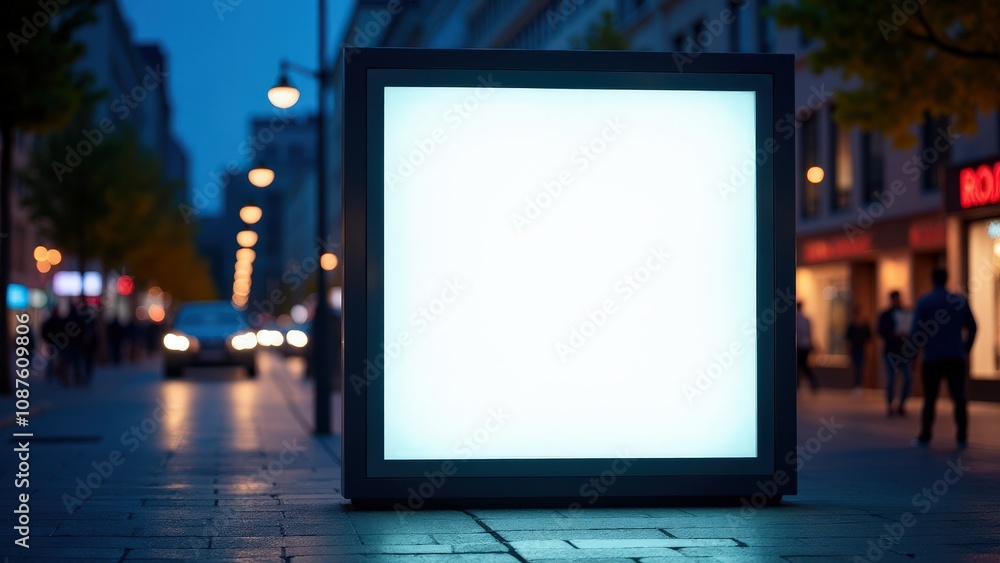 A realistic city signage mockup featuring a glowing display in a lively urban atmosphere at night. A realistic city signage mockup featuring a glowing display in a lively urban atmosphere at night.