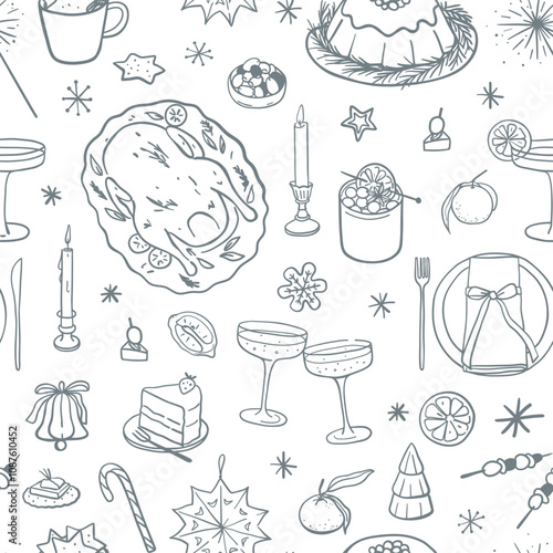 Seamless pattern with Christmas dinner elements