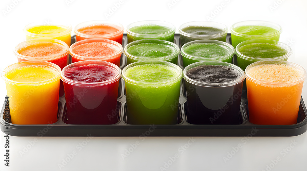 A Stunning Visual Presentation of Refreshing Smoothies in a Trendy Takeaway Tray for Health Enthusiasts