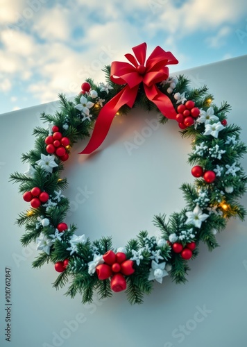 Christmas garland on white background christmas wreath decoration holiday frame