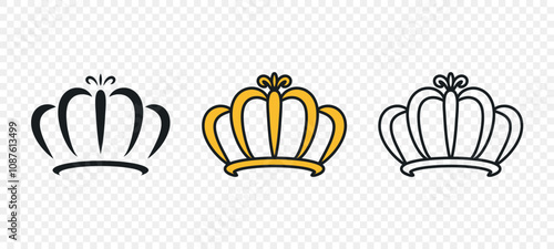 Vector Crown Icons Set. Flat Style Crown Icon Collection. Elegant Crown Icons. Various Royal Crowns